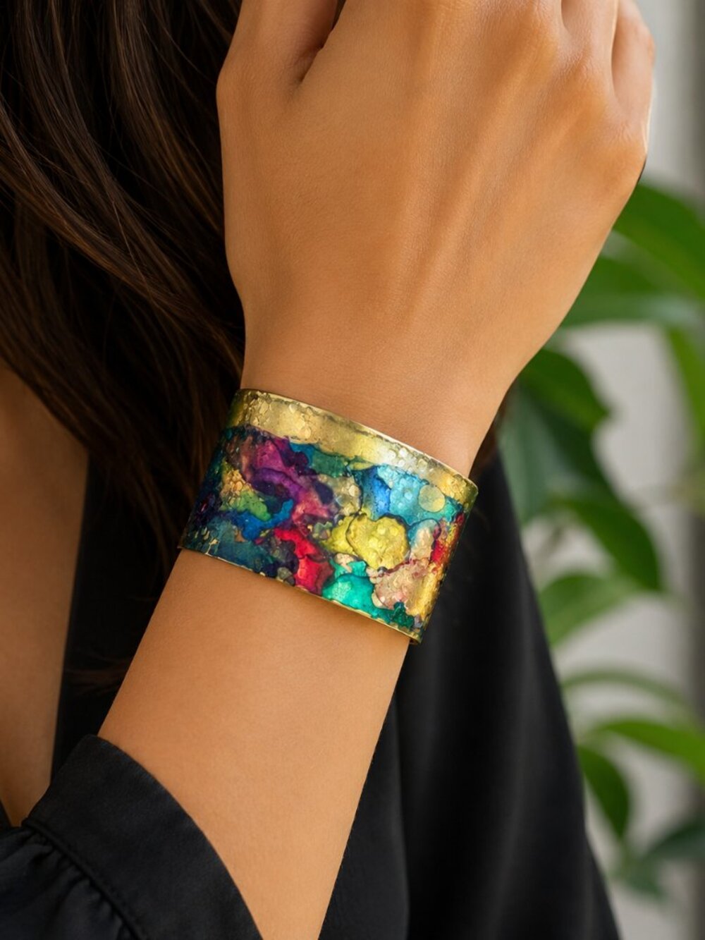 One-of-a-Kind Handcrafted Painted Metal Cuff Bracelet | Artisan Statement